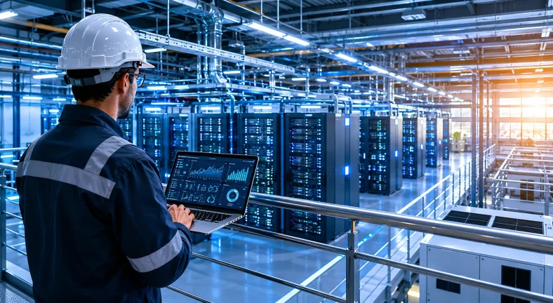 Ingénieur travaillant sur son ordinateur dans un Data Center
