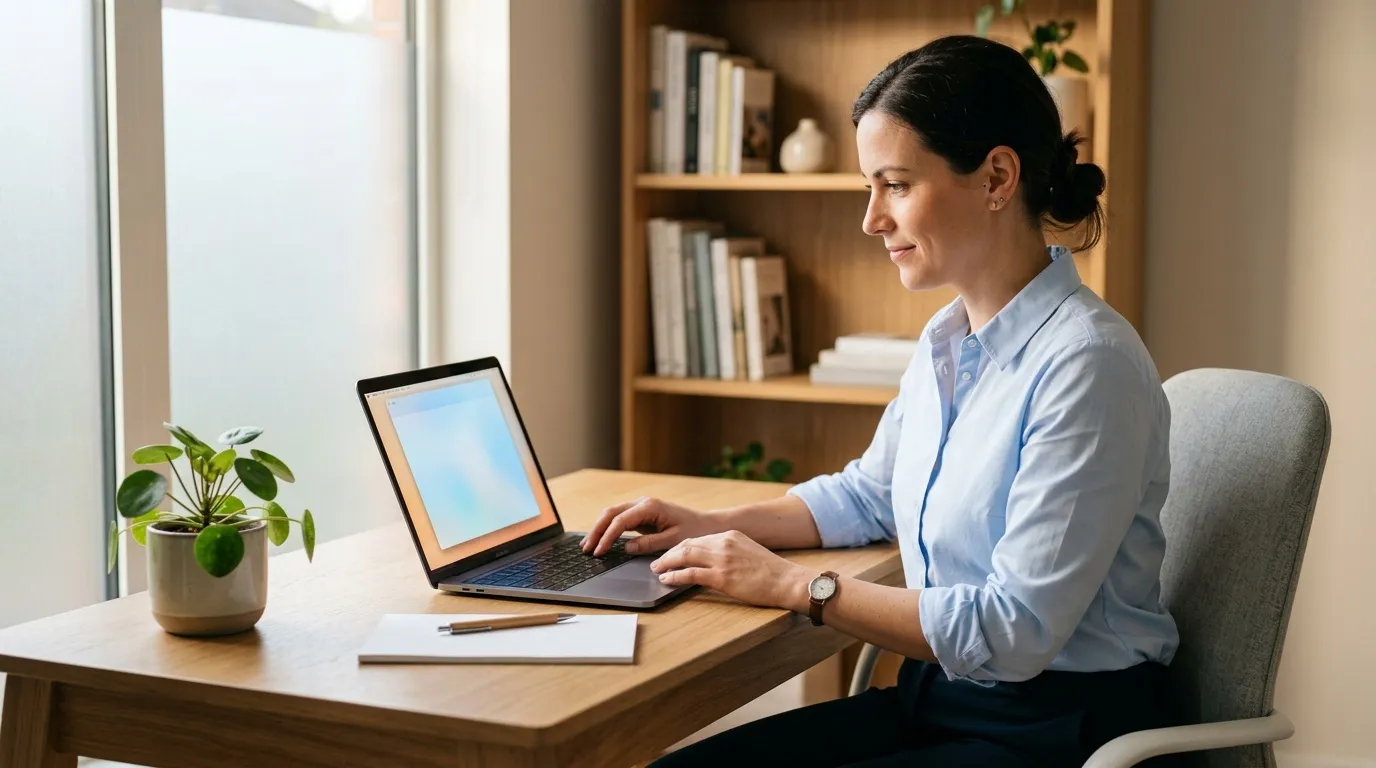 Professionnelle travaillant sur un ordinateur portable à son bureau
