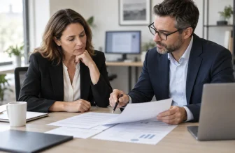 Une dirigeante et un conseiller examinent un contrat d’assurance générique