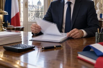 Personne en costume examinant un dossier patrimonial dans un bureau institutionnel.